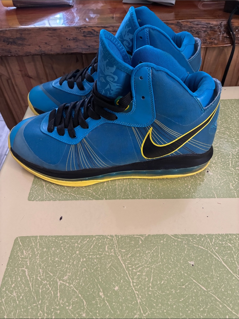 Lebron James Nike Men’s Blue and Yellow High-Top Basketball Sneakers